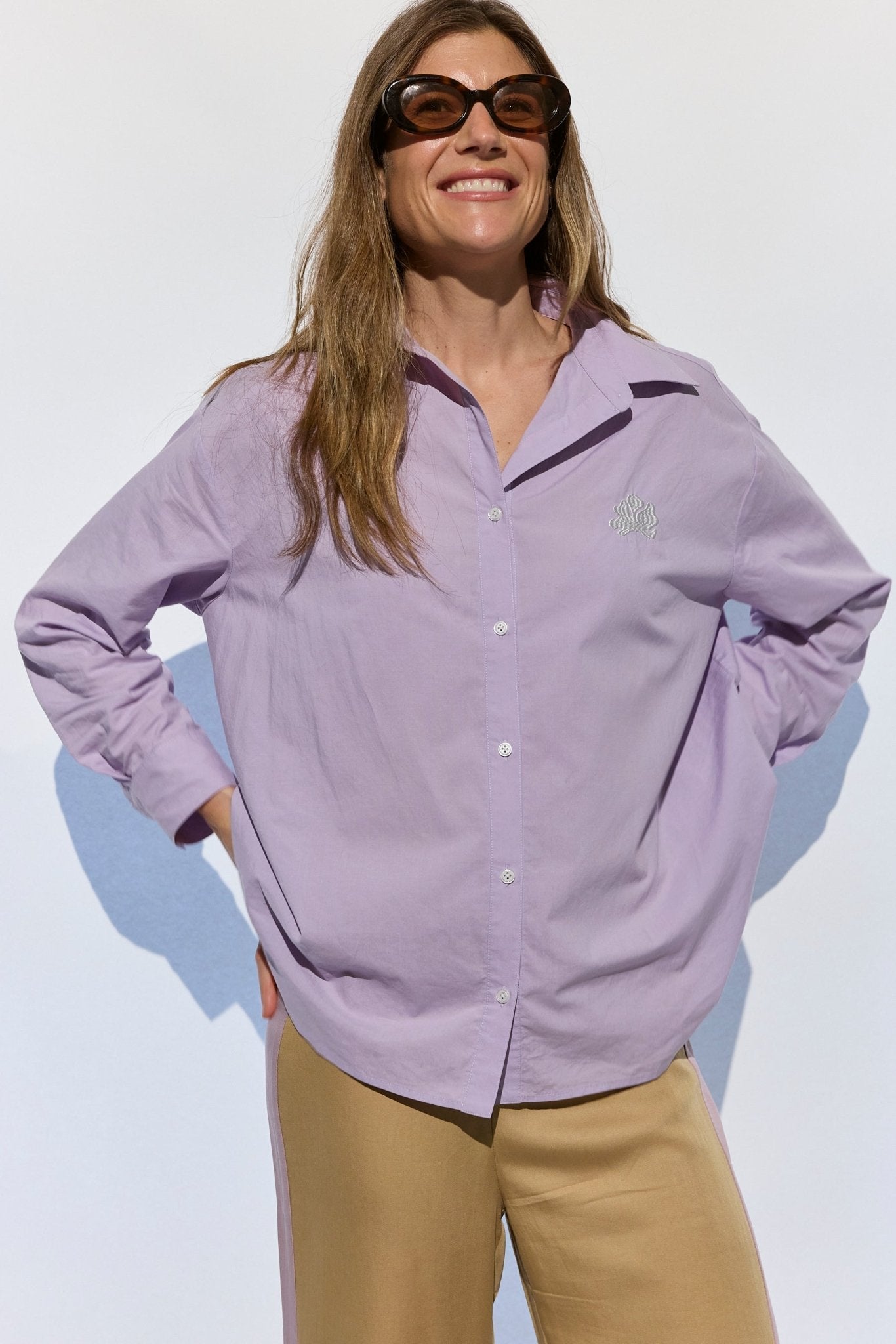 Milla Long Sleeve Button Down Shirt - Purple - Zandra Stone