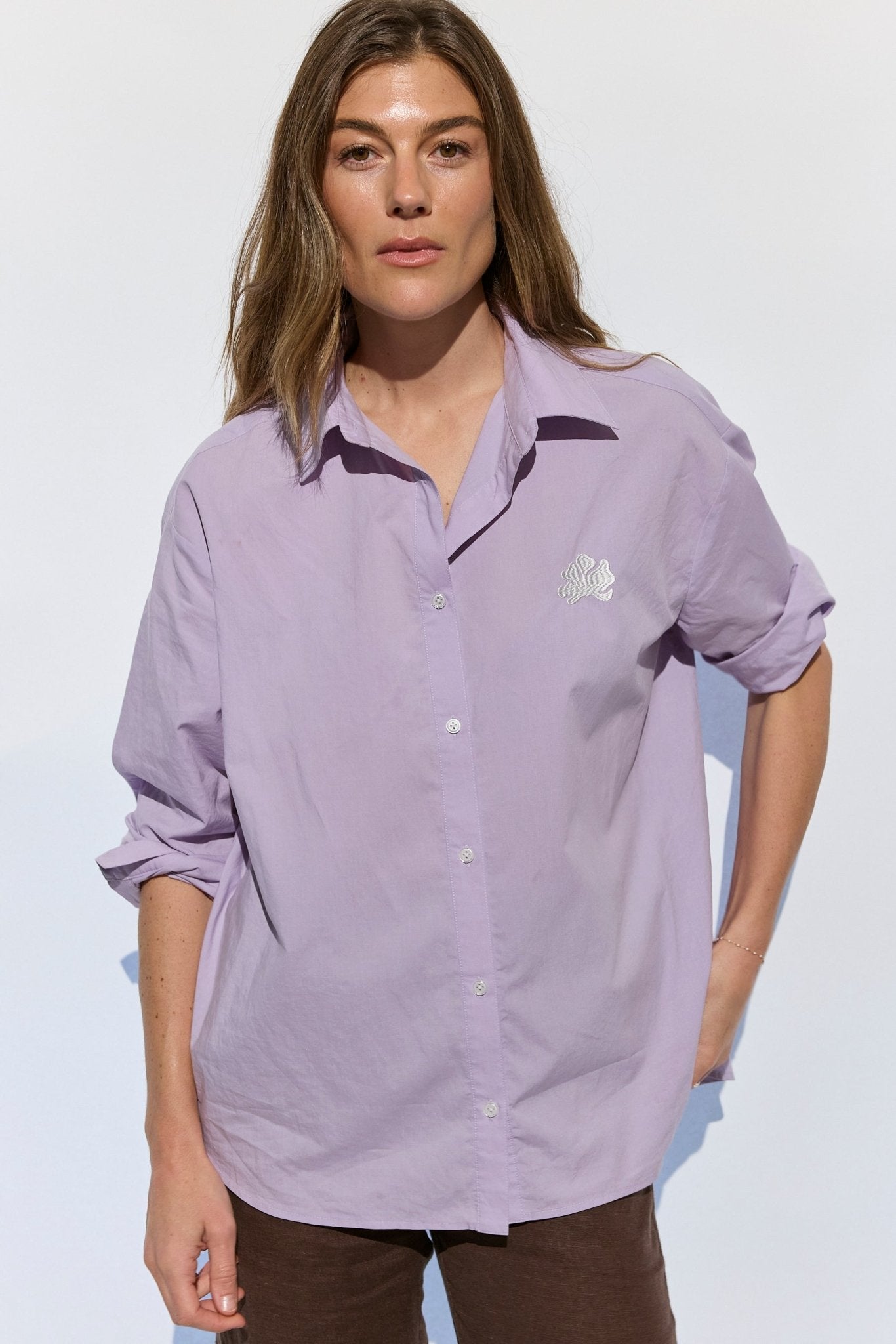 Milla Long Sleeve Button Down Shirt - Purple - Zandra Stone