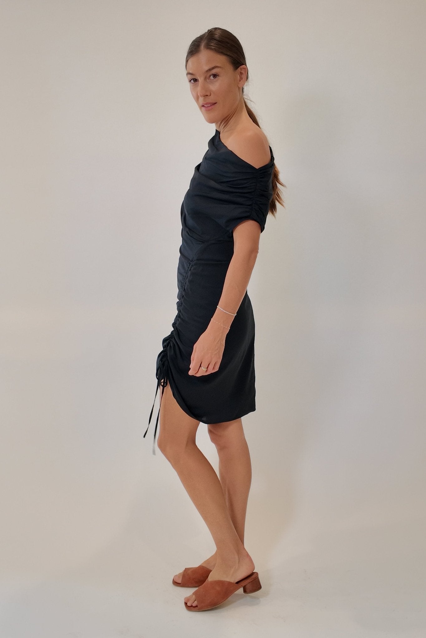 Otto Ruching Dress in Midnight Navy - Zandra Stone