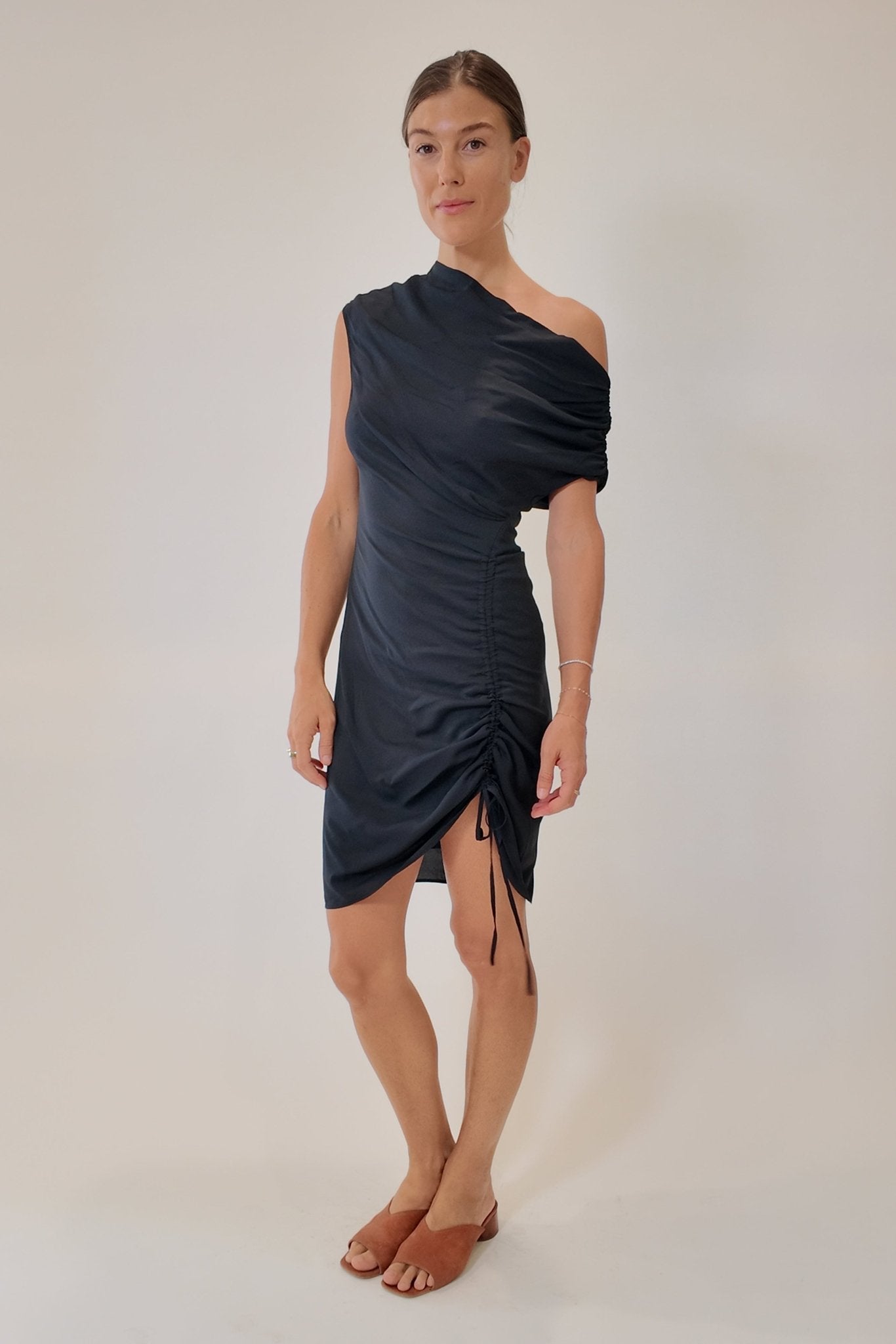 Otto Ruching Dress in Midnight Navy - Zandra Stone