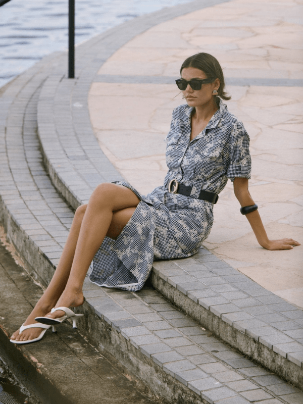 ワンピース Coralie Belted Dress gray check Monty Belted Dress - Black/White Gingham – Zandra Stone