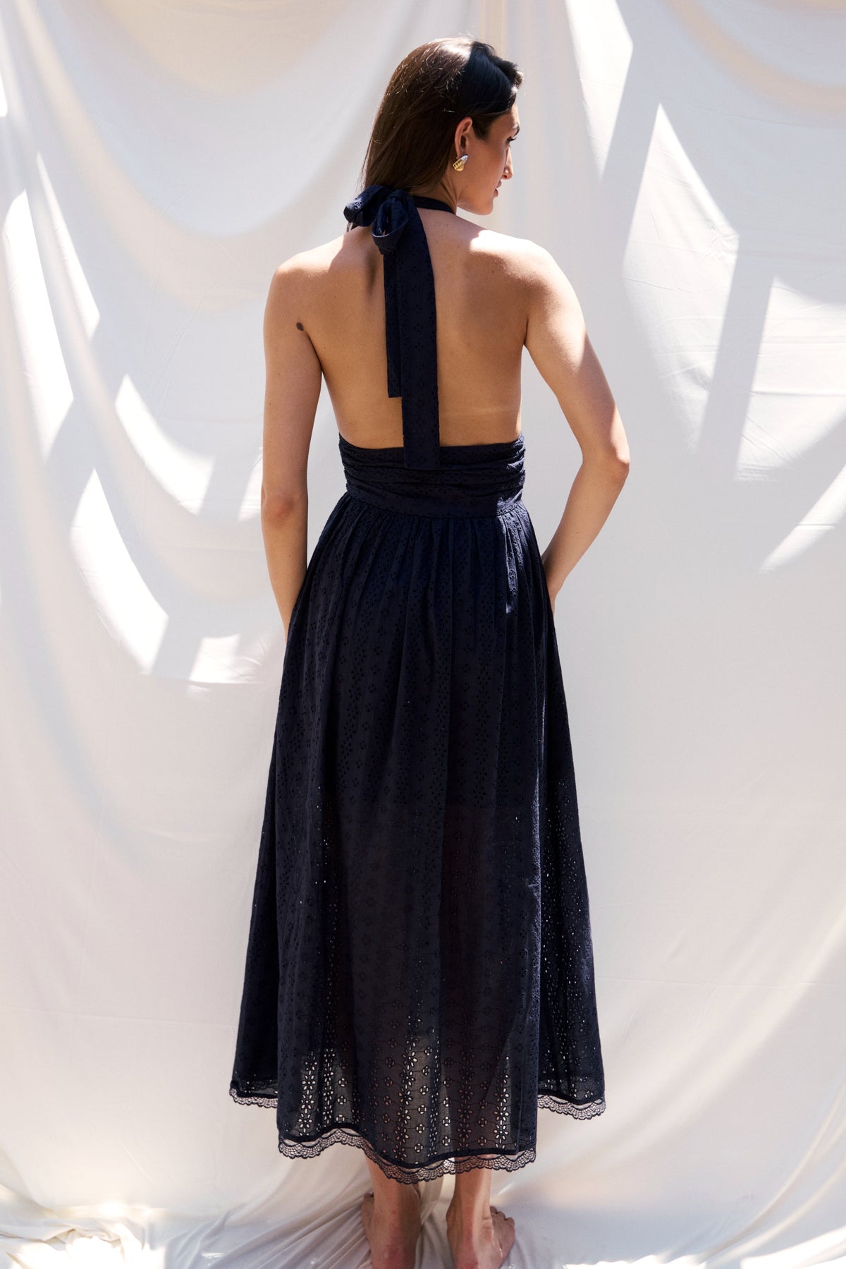Puna Halter Dress Eyelet - Navy