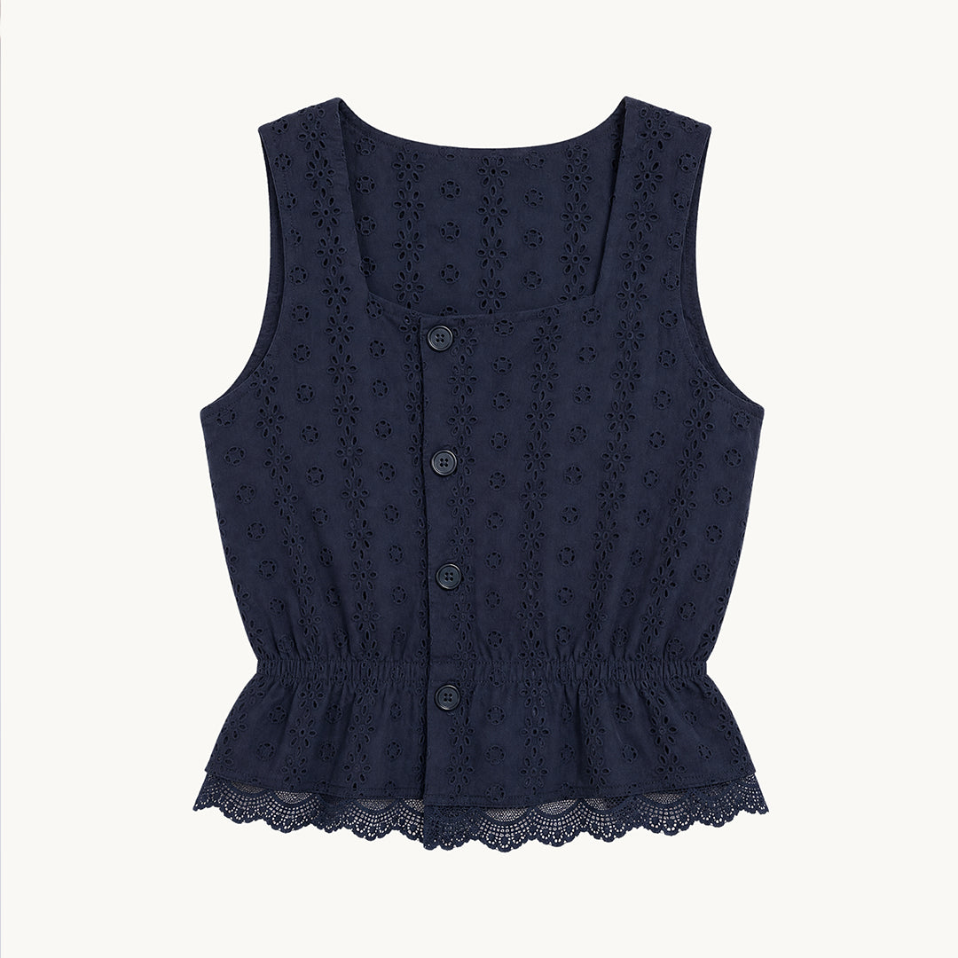 Clo Peplum Top Eyelet - Navy – Zandra Stone