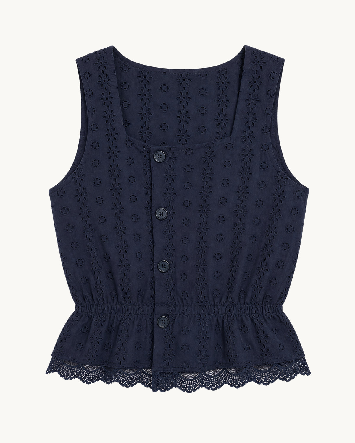 Clo Peplum Top Eyelet - Navy