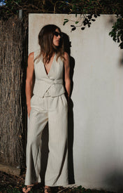 Tullerina Wrap Stripe Vest - White Stripe - Lifestyle View - Zandra Stone