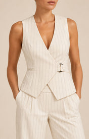Tullerina Wrap Stripe Vest - White Stripe - Front View - Zandra Stone
