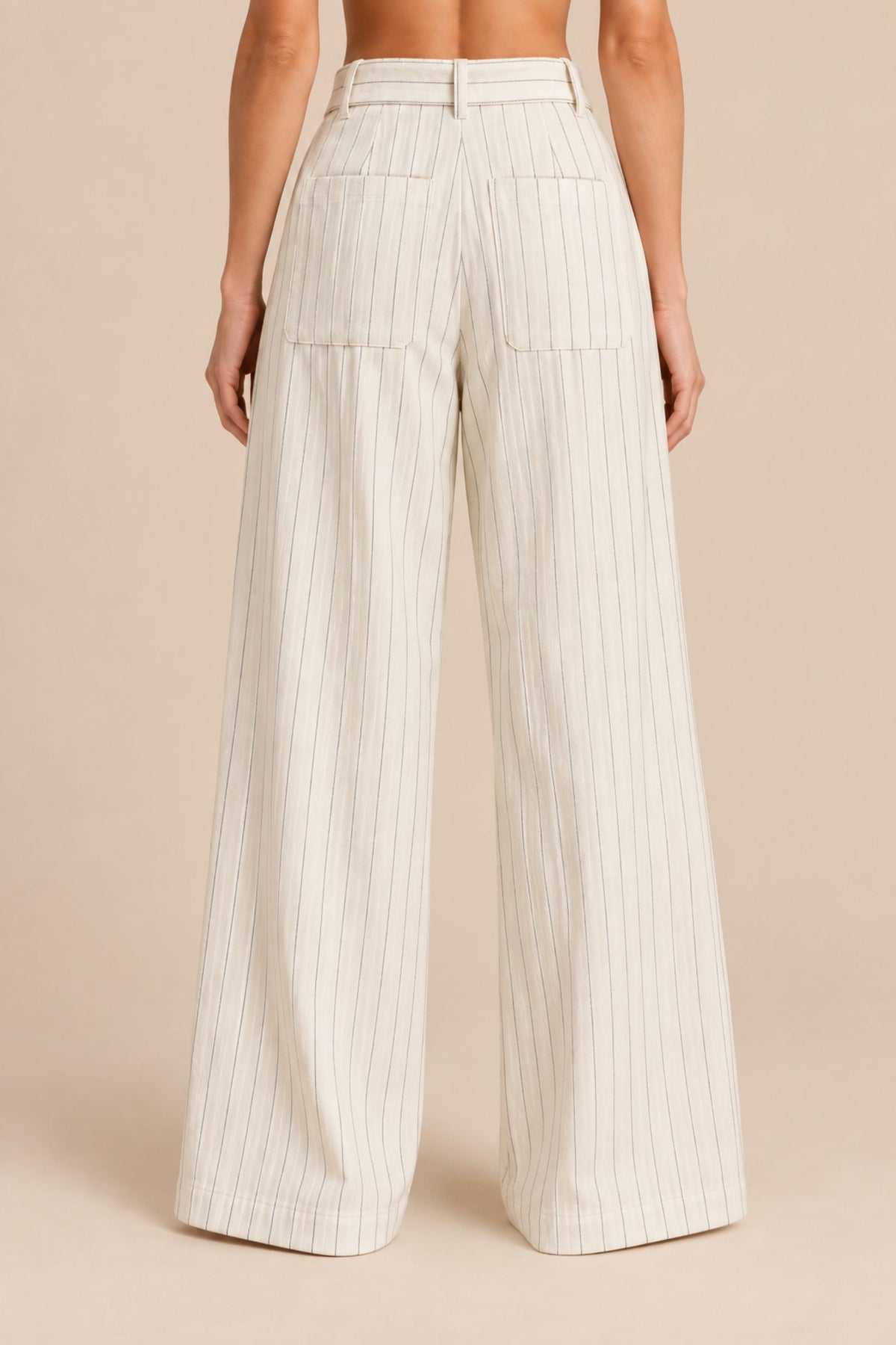 Clarke Belted Stripe Pants – White Stripe – Back View – Zandra Stone