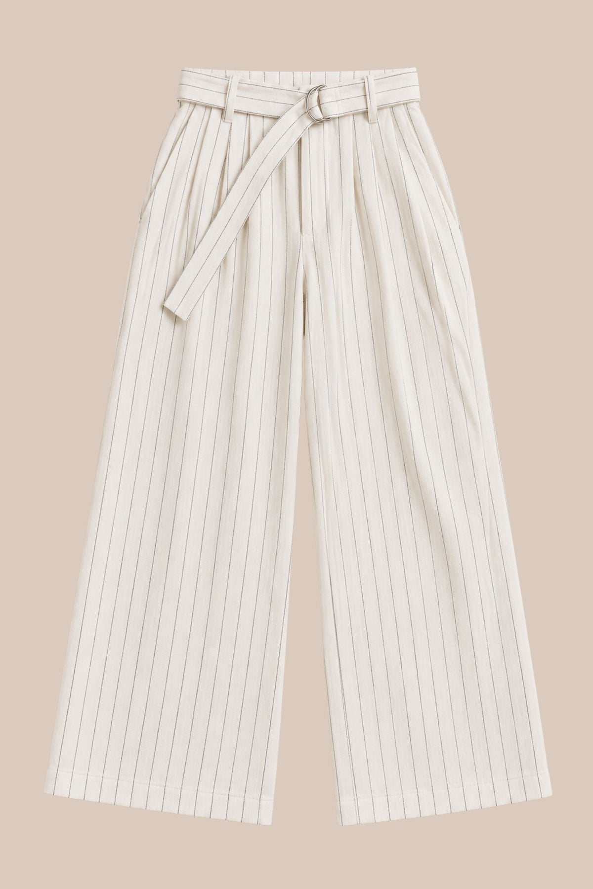 Clarke Belted Stripe Pants – White Stripe – Flat Lay – Zandra Stone