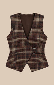 Tullerina Wrap Plaid Vest -Brown Plaid - Flat Lay - Zandra Stone