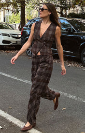 Tullerina Wrap Plaid Vest -Brown Plaid - Lifestyle View - Zandra Stone