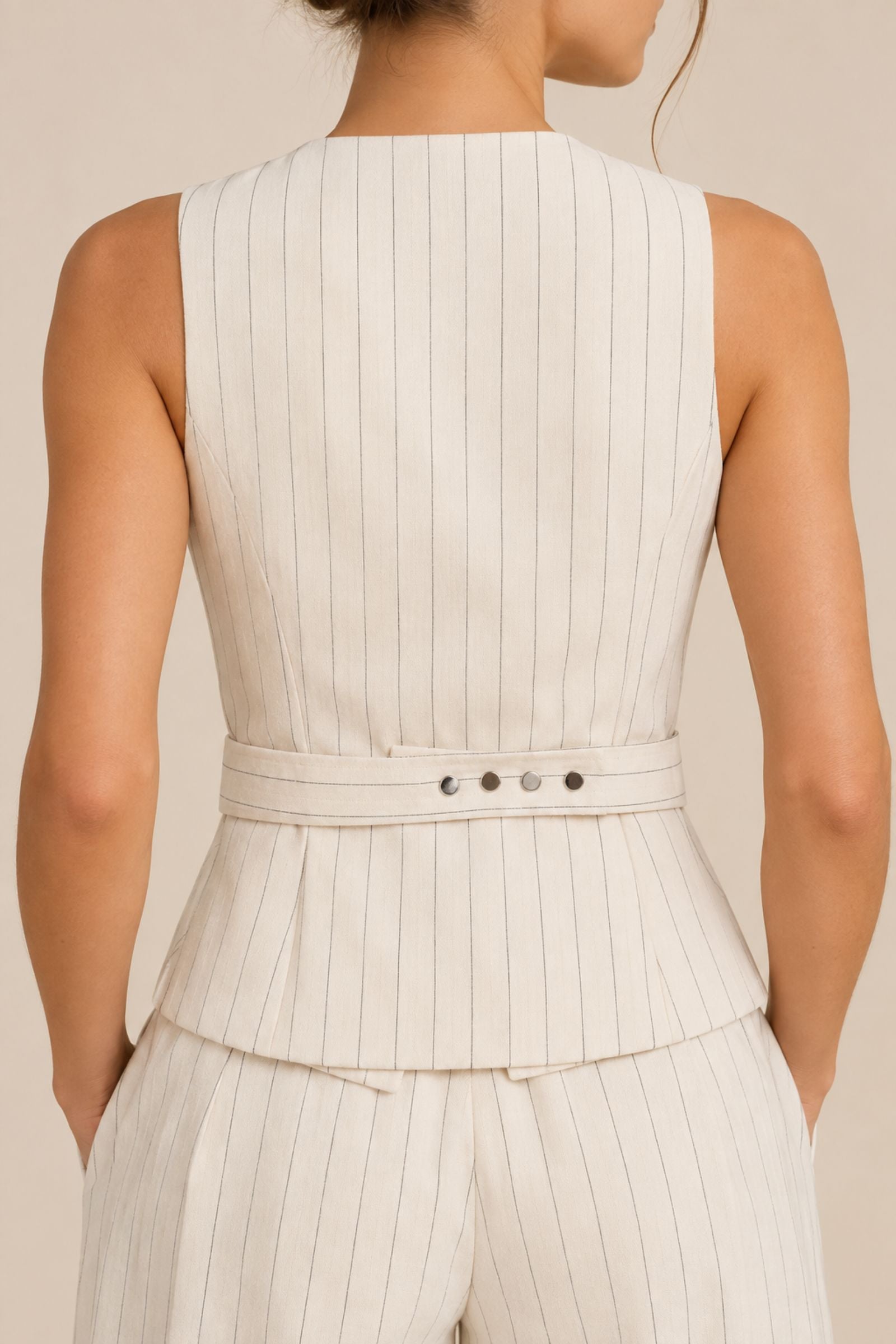 Tullerina Wrap Stripe Vest - White Stripe - Back View - Zandra Stone