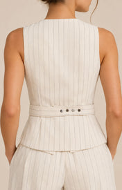 Tullerina Wrap Stripe Vest - White Stripe - Back View - Zandra Stone