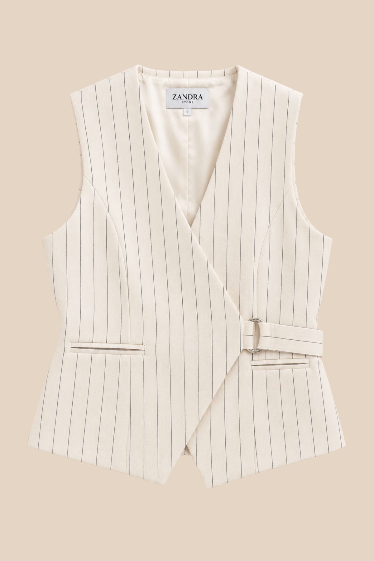 Tullerina Wrap Stripe Vest - White Stripe - Flatlay - Zandra Stone