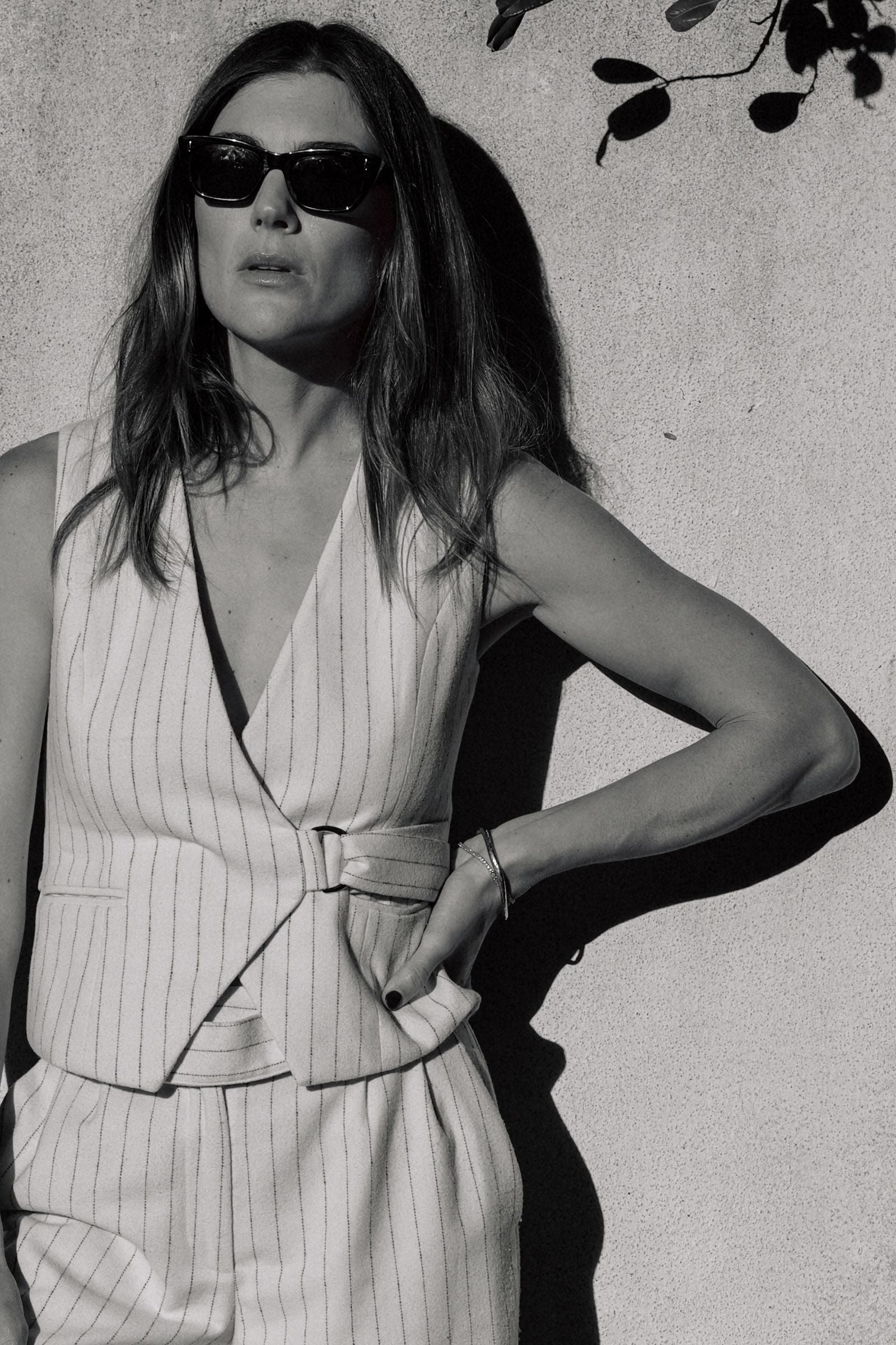 Tullerina Wrap Stripe Vest - White Stripe - Lifestyle View - Zandra Stone
