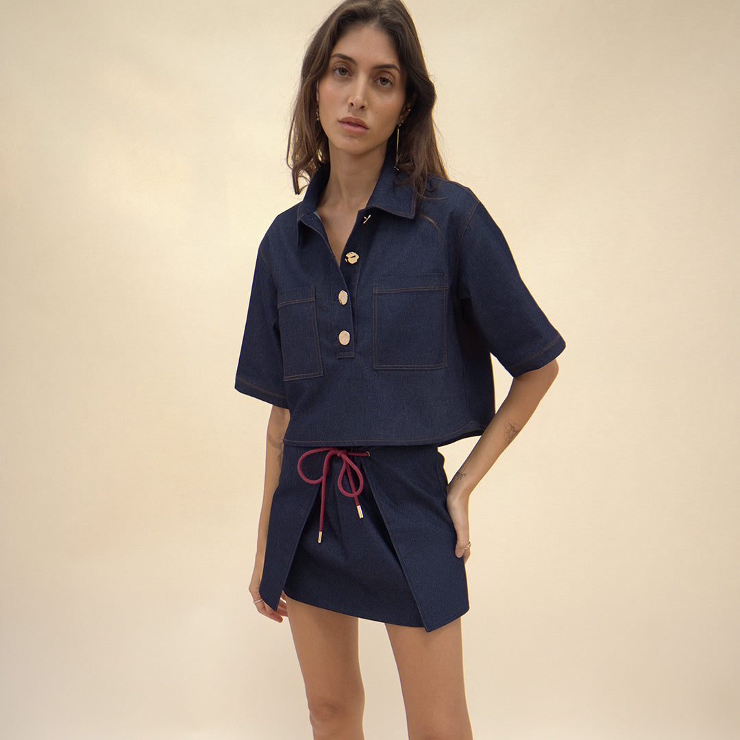 Abel Denim Mini Skirt – Navy Denim Mini Skirt – Zandra Stone