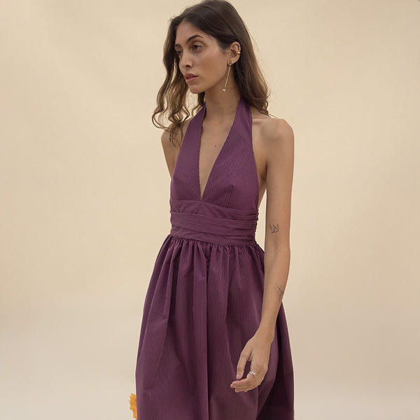Puna Halter Dress Purple Stripe Puna Halter Dress Purple Stripe