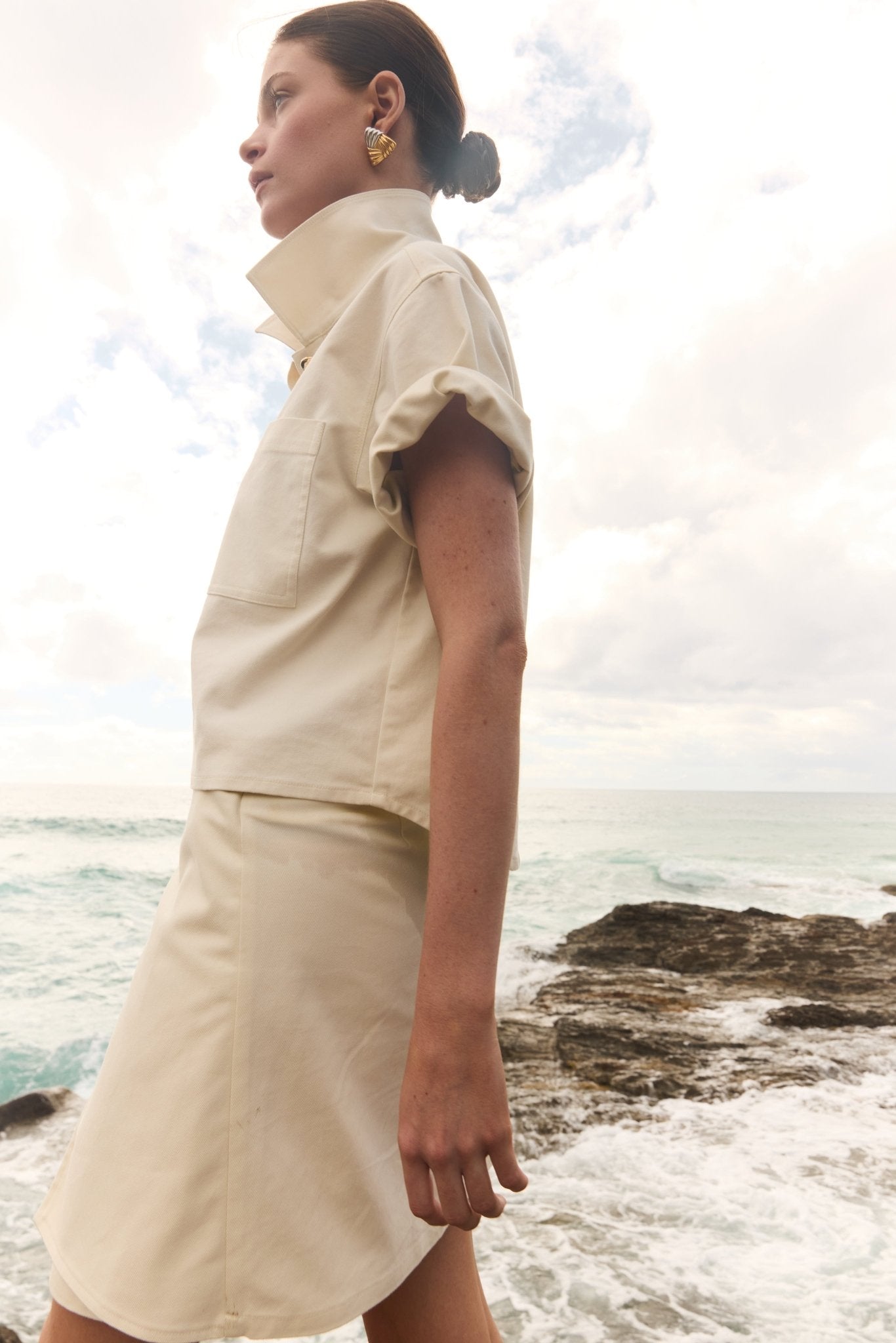 Abel Denim Mini Skirt - Cream - Zandra Stone