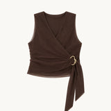 Chocolate Flax Linen Tulle Wrap Vest - Zandra Stone