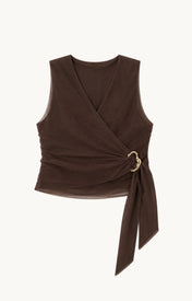 Chocolate Flax Linen Tulle Wrap Vest - Zandra Stone