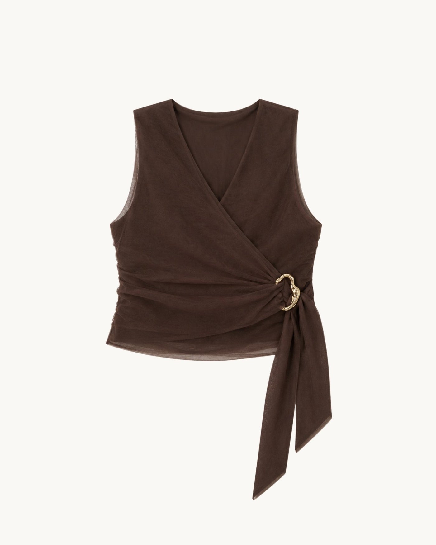 Chocolate Flax Linen Tulle Wrap Vest - Zandra Stone