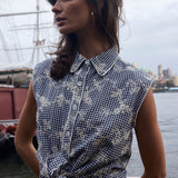 Cisco Sleeveless Wrap Shirt – Black/White Gingham - Zandra Stone
