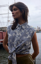 Cisco Sleeveless Wrap Shirt – Black/White Gingham - Zandra Stone