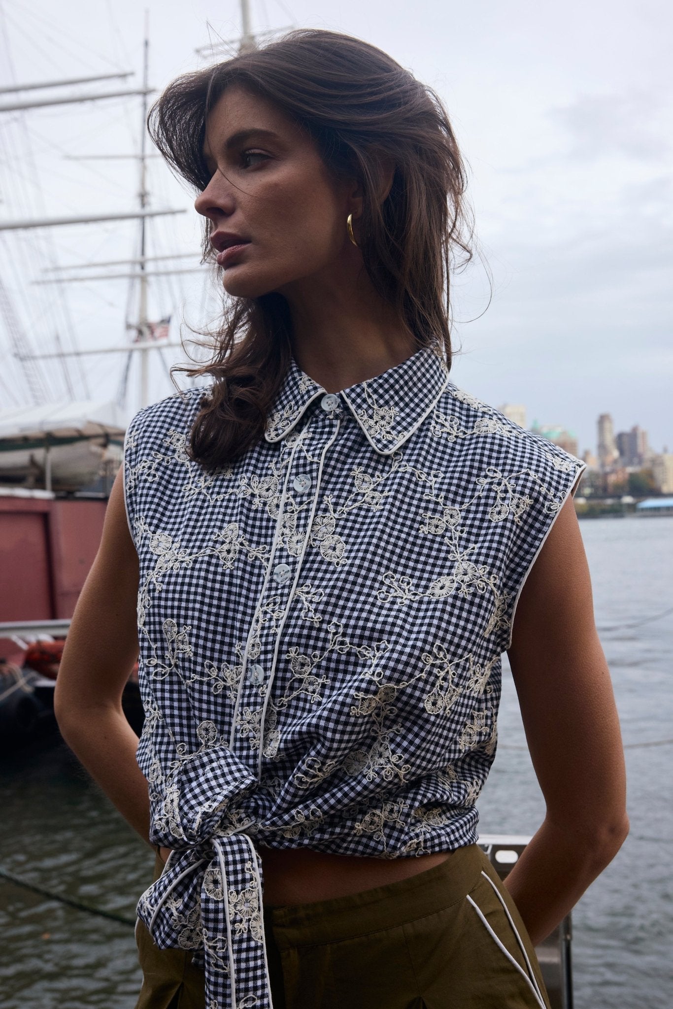 Cisco Sleeveless Wrap Shirt – Black/White Gingham - Zandra Stone