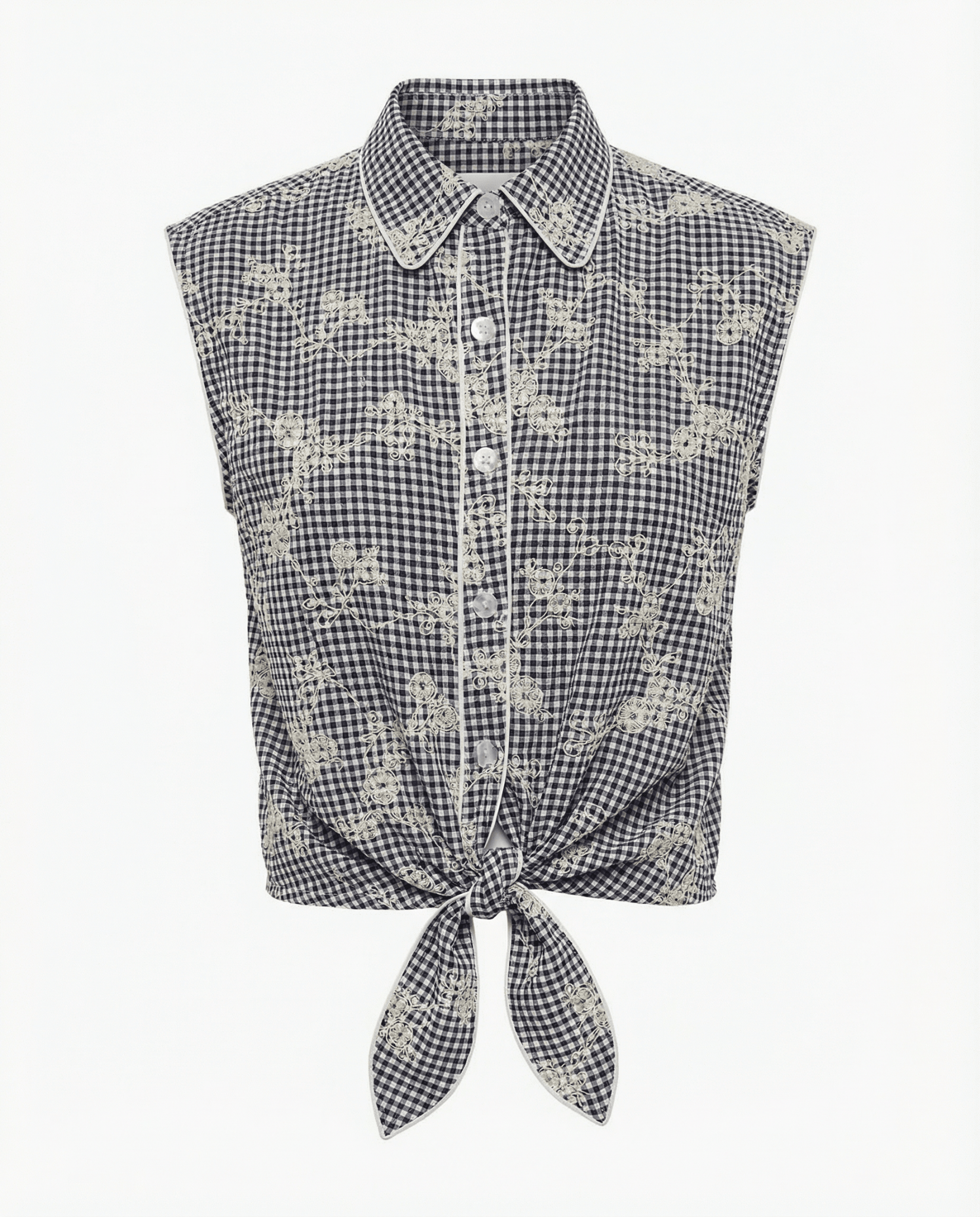 Cisco Sleeveless Wrap Shirt – Black/White Gingham - Zandra Stone