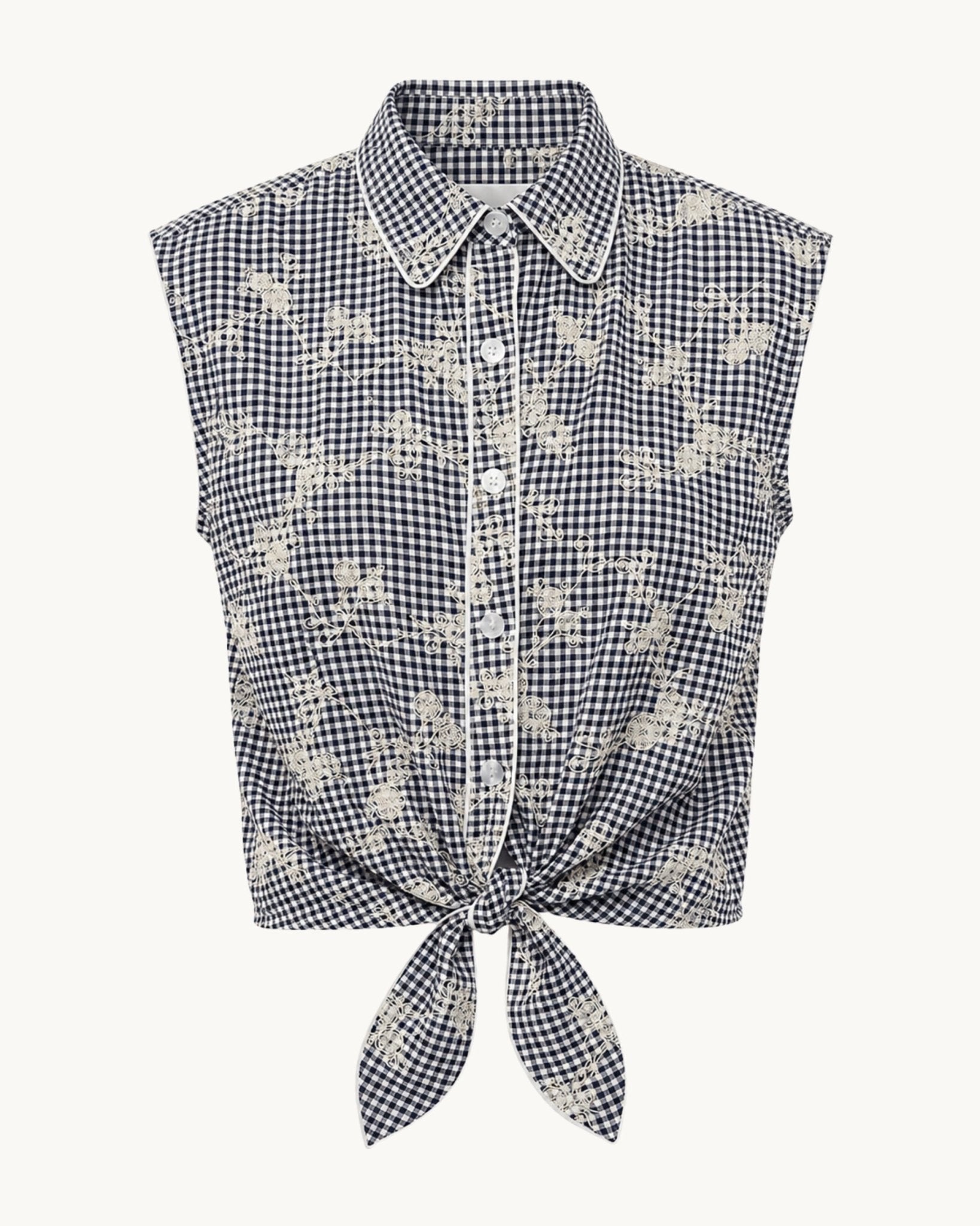 Cisco Sleeveless Wrap Shirt – Black/White Gingham - Zandra Stone