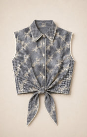 Cisco Sleeveless Wrap Shirt – Black/White Gingham - Zandra Stone