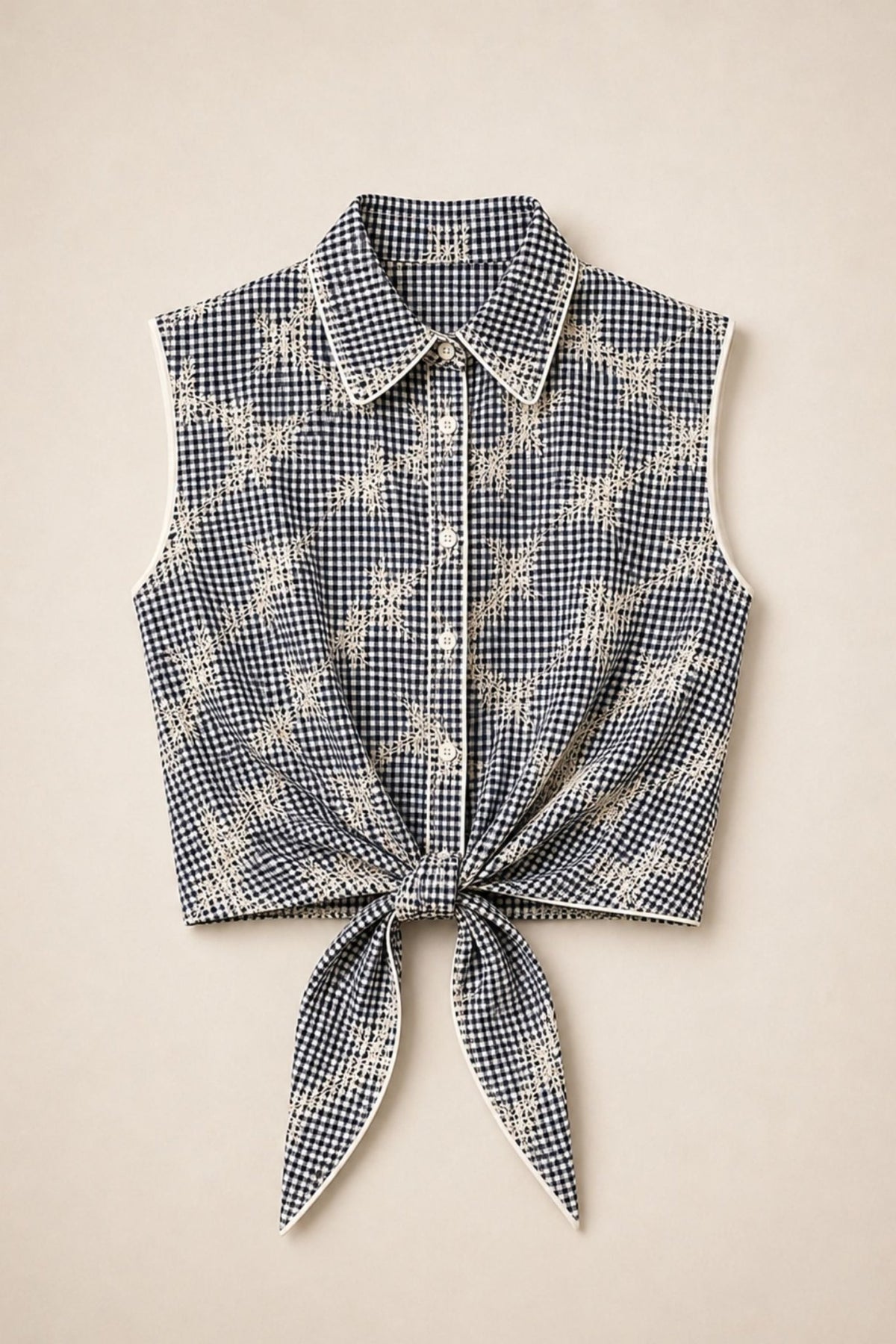 Cisco Sleeveless Wrap Shirt – Black/White Gingham - Zandra Stone