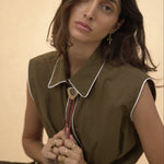 Cisco Sleeveless Wrap Shirt - Olive - Zandra Stone