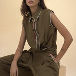 Cisco Sleeveless Wrap Shirt - Olive - Zandra Stone