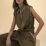Cisco Sleeveless Wrap Shirt - Olive - Zandra Stone