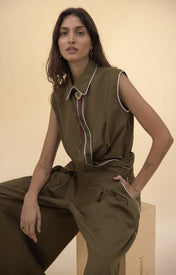 Cisco Sleeveless Wrap Shirt - Olive - Zandra Stone