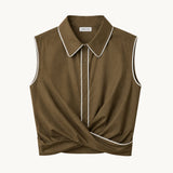 Cisco Sleeveless Wrap Shirt - Olive - Zandra Stone
