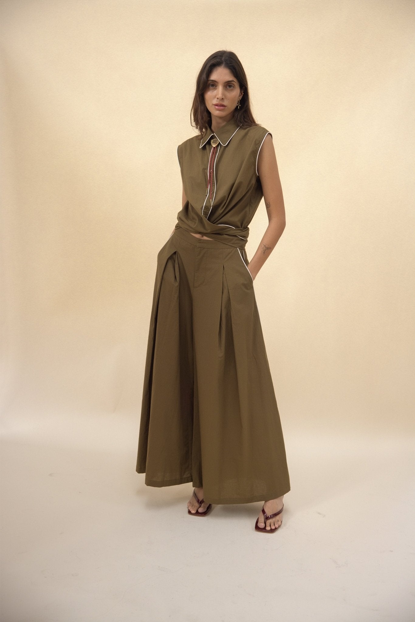 Cisco Sleeveless Wrap Shirt - Olive - Zandra Stone