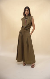 Cisco Sleeveless Wrap Shirt - Olive - Zandra Stone