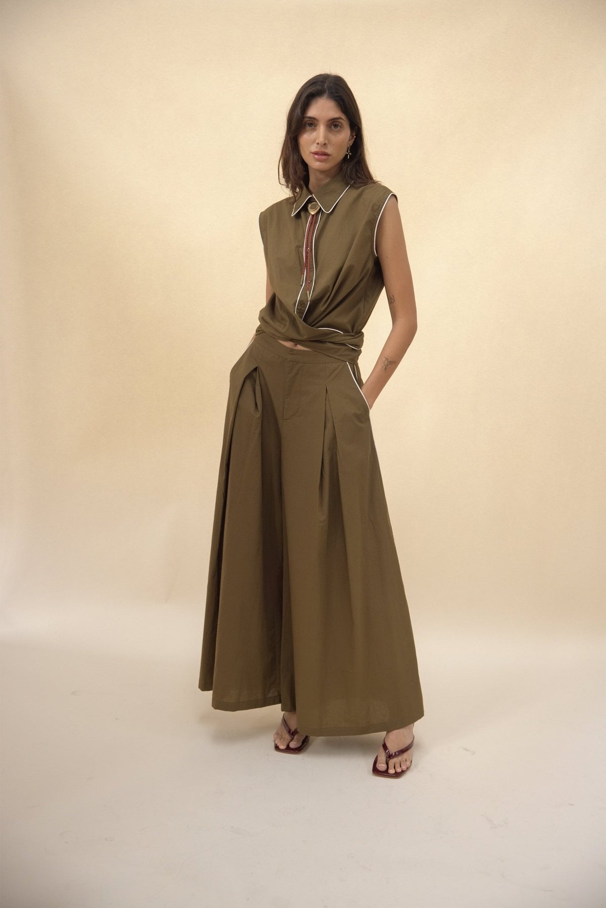 Cisco Sleeveless Wrap Shirt - Olive - Zandra Stone
