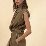 Cisco Sleeveless Wrap Shirt - Olive - Zandra Stone