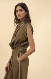 Cisco Sleeveless Wrap Shirt - Olive - Zandra Stone