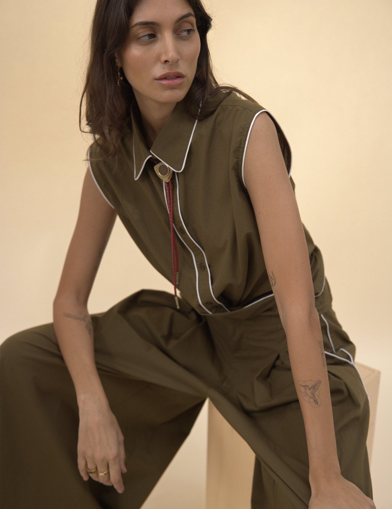 Cisco Sleeveless Wrap Shirt - Olive - Zandra Stone