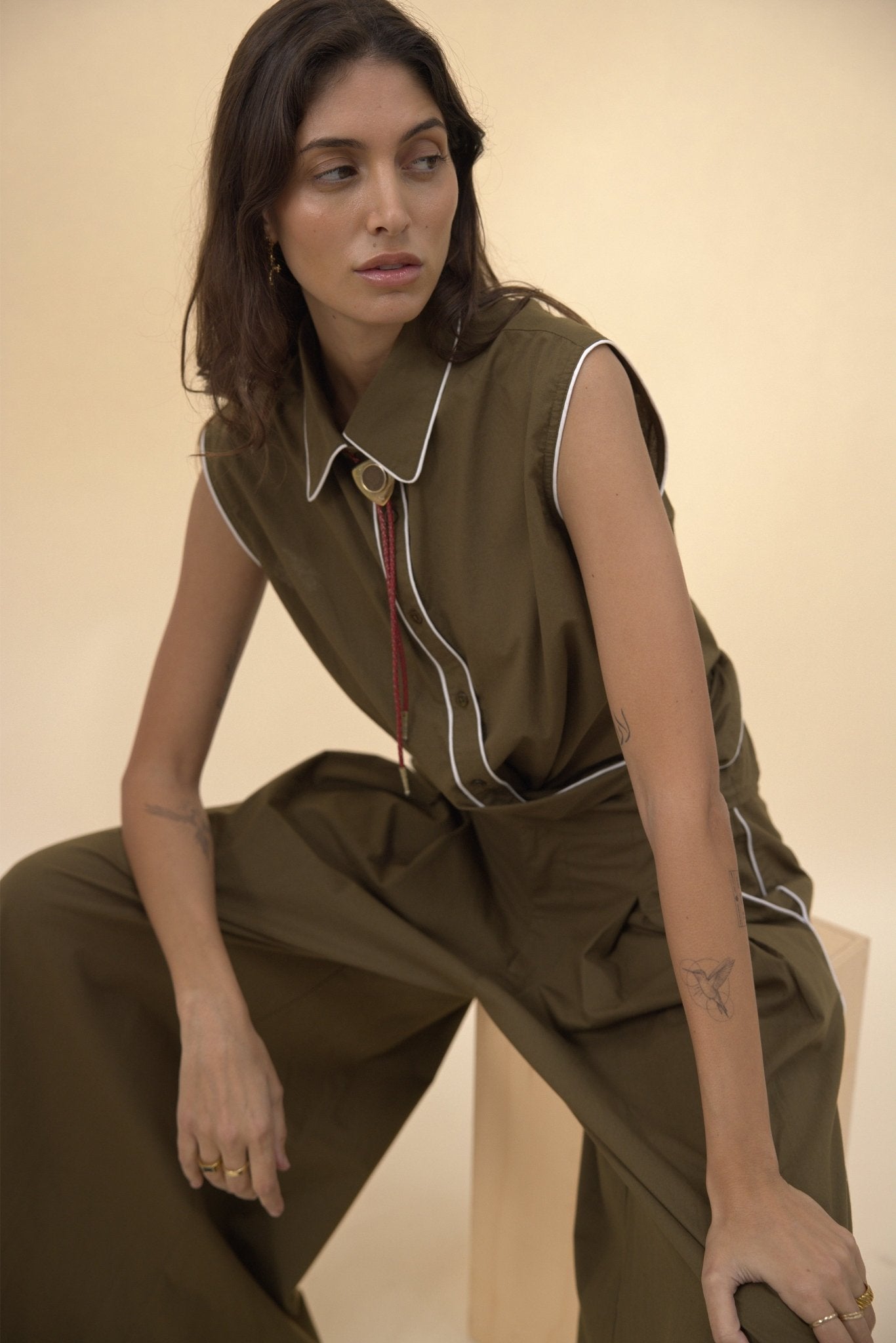 Cisco Sleeveless Wrap Shirt - Olive - Zandra Stone