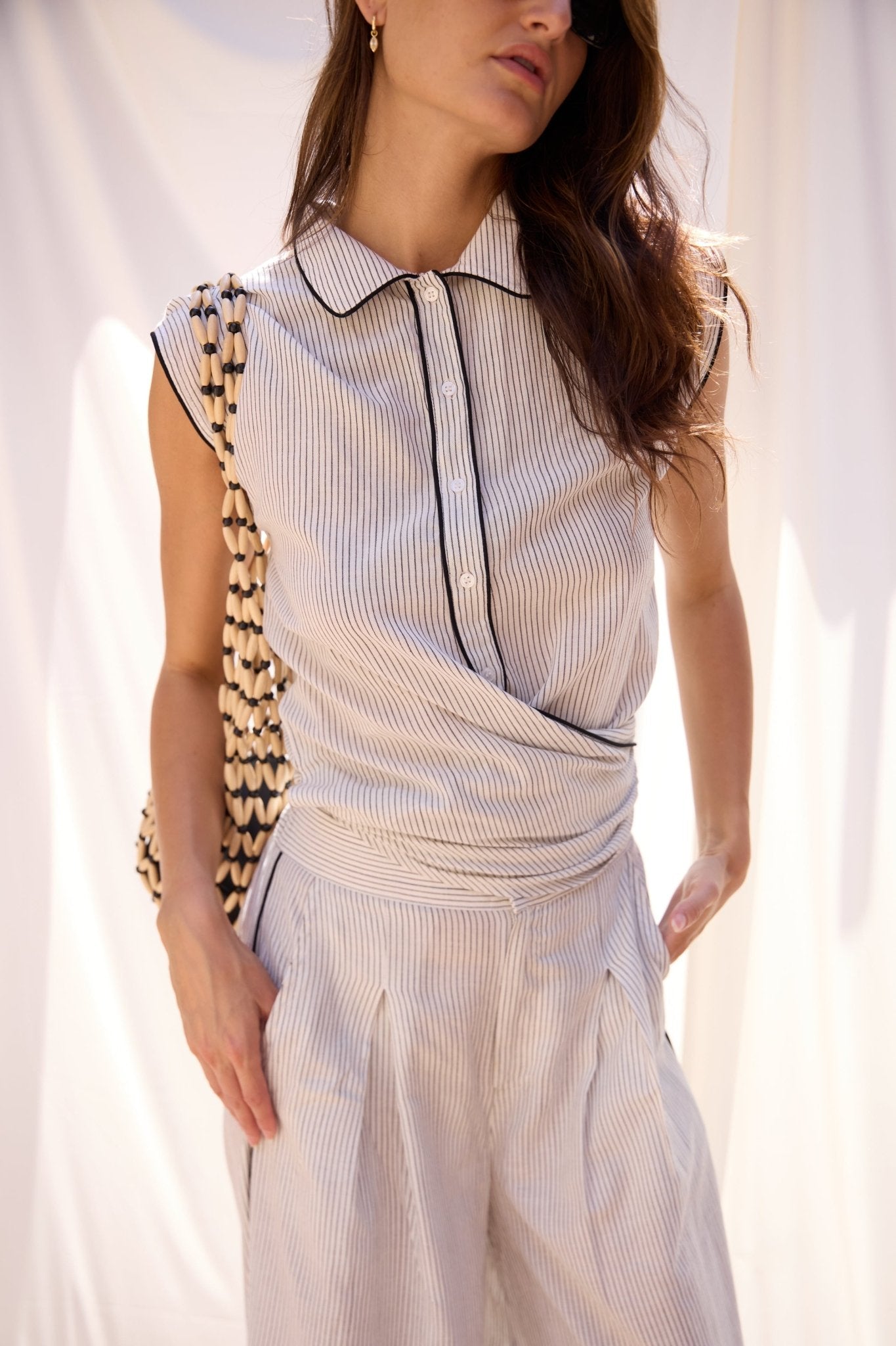 Cisco Sleeveless Wrap Shirt - Stripe - Zandra Stone