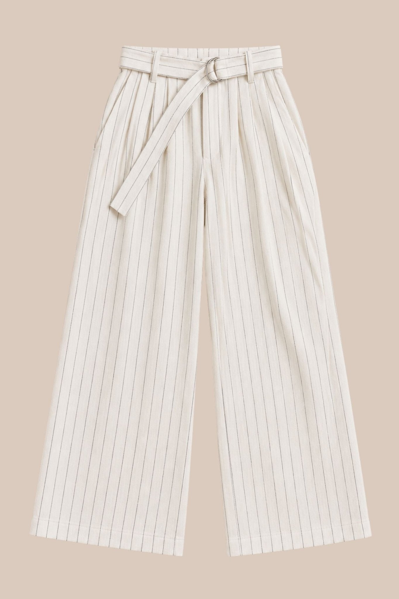Clarke Belted Stripe Pants - White Stripe - Zandra Stone