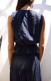 Clo Peplum Top Eyelet - Navy - Zandra Stone