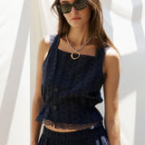 Clo Peplum Top Eyelet - Navy - Zandra Stone