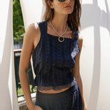 Clo Peplum Top Eyelet - Navy - Zandra Stone