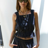 Clo Peplum Top Eyelet - Navy - Zandra Stone