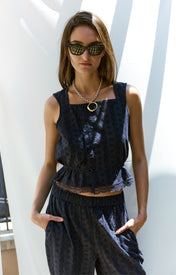 Clo Peplum Top Eyelet - Navy - Zandra Stone